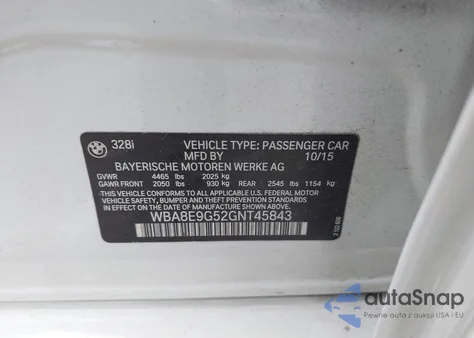 2016 BMW 328I из США, поврежденный, VIN WBA8E9G52GNT45843